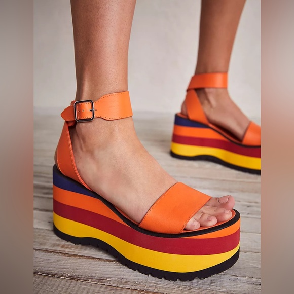 Free People Parris Wedge Sandals - Solar Flare - Leather Platform - Picture 2 of 5